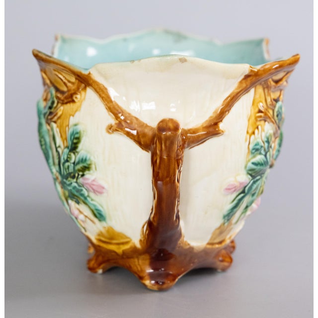 Antique Onnaing Majolica Love Birds Parakeets Jardiniere Cachepot, Circa 1880 For Sale - Image 4 of 12
