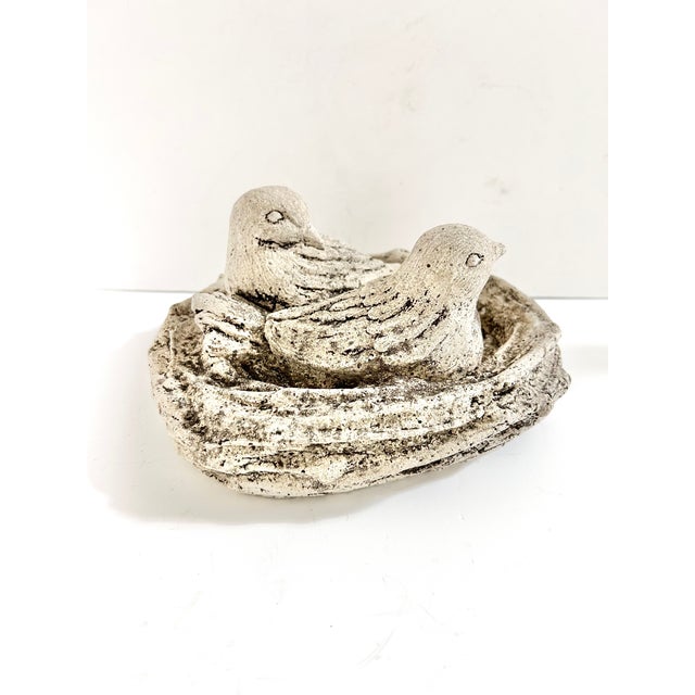 Vintage Concrete Bird Nest Garden Sculpture, Cast Stone Sparrow Planter or Birdbath Accent For Sale - Image 10 of 11