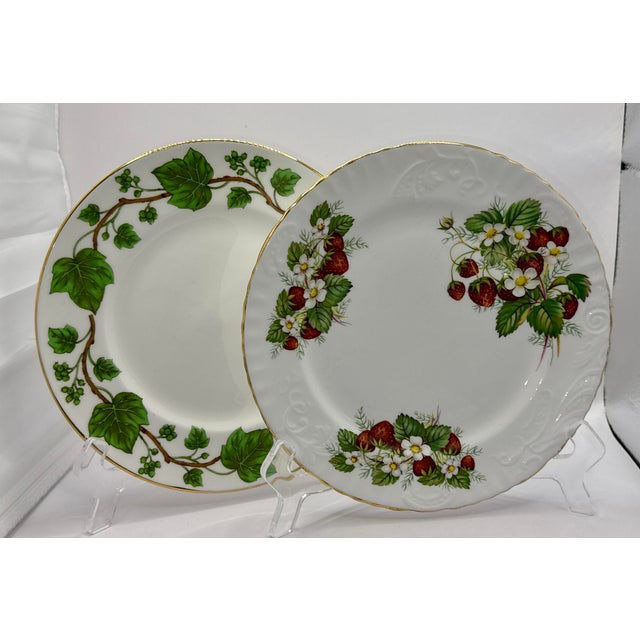 12 English Mid-Century Mixed Salad / Dessert Plates - Set of 12. All plates are very close in size, measuring between 8"...