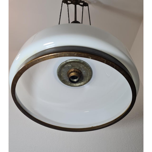 Art Deco Adjustable Pendant Lamp in Brass and Opal Glass, 1930s-1940s For Sale - Image 9 of 14