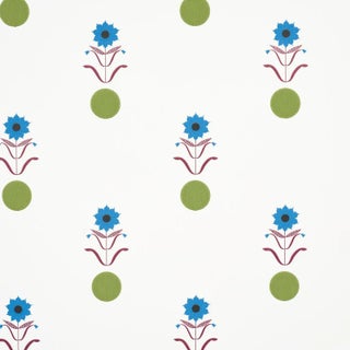 Schumacher x Peg Norriss Forget Me Dots Wallpaper In Blue & Plum For Sale