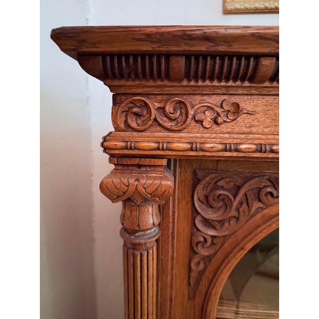 Late 19th Century Antique 19th Century Renaissance Revival Oak Bookcase/Cabinet For Sale - Image 5 of 15