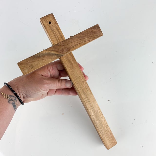 Brass Vintage Wood Brass Wall Crucifix Cross Jesus Christ Mid Century Iconography MCM For Sale - Image 8 of 9