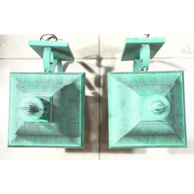 1960s Pair of Vintage Colonial Solid Brass Wall Lanterns. 20”h X 8”.5w X 12”d For Sale - Image 5 of 18
