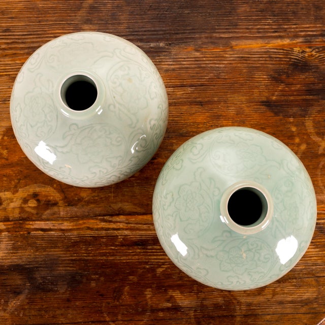 Celadon A Pair of Chinese Celadon Vases For Sale - Image 8 of 8