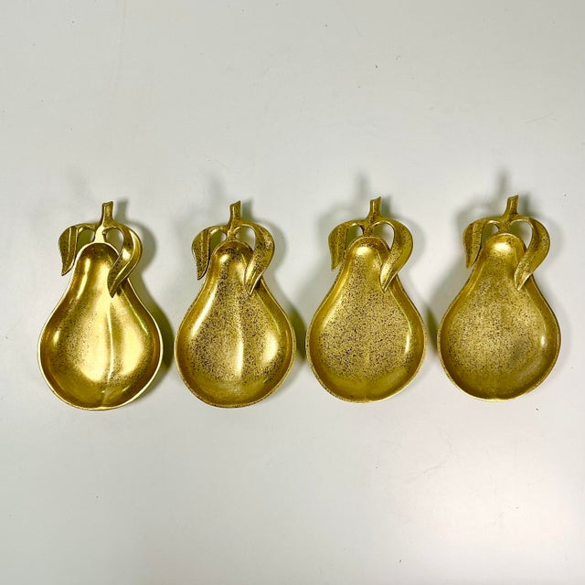 Mid 20th Century Mid-Century Hollywood Regency Boho Chic Brass Pear Dessert Plates - Set of 4 For Sale - Image 5 of 12