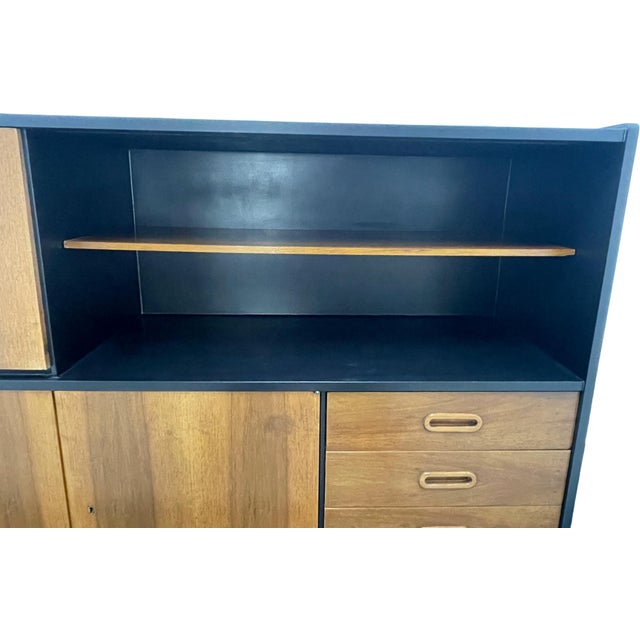 Mid-Century Modern Walnut Storage Cabinet / Credenza With Black Frame, 1950s For Sale - Image 11 of 17