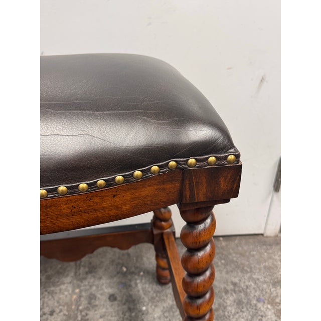 Ambella Home Collection Barley Twist Leather Stools, Pair For Sale - Image 4 of 12