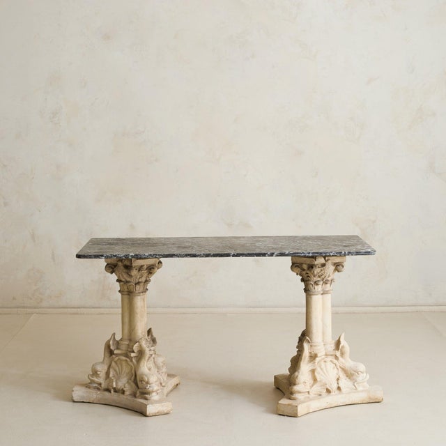 French Neoclassical Dolphin Console with Marble Top, 1940s For Sale - Image 4 of 11