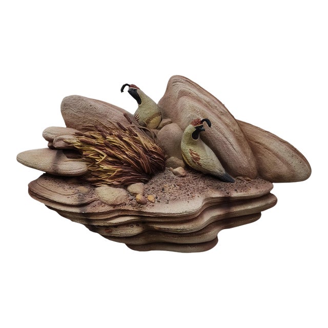 Mid-Century Style 3D Sculptural Wall Landscape With Rocks and Quails For Sale