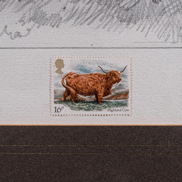 Vintage Highland Cow Artist's Proof, English, Framed, Stamp Art, Barry Driscoll For Sale - Image 9 of 11