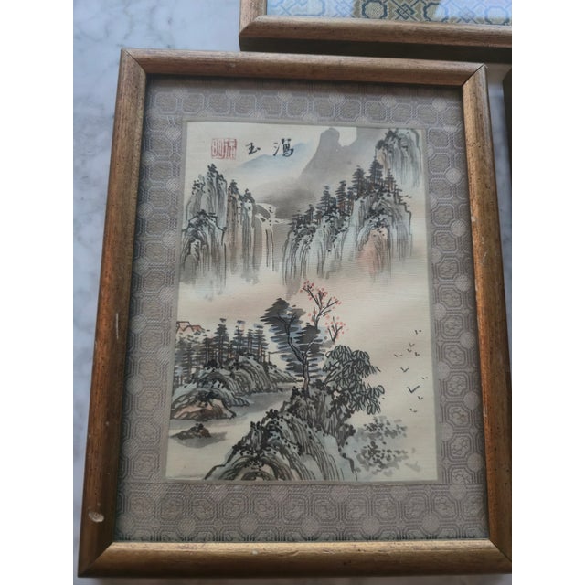Mid 20th Century Set of Three Framed Asian Watercolors on Silk, Mid-20th Century For Sale - Image 5 of 9