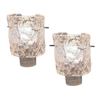 Mid-Century Modern Ice Glass Wall Light in Chrome by Egon Hillebrand for Hillebrand Lighting, 1960s, Set of 2 For Sale