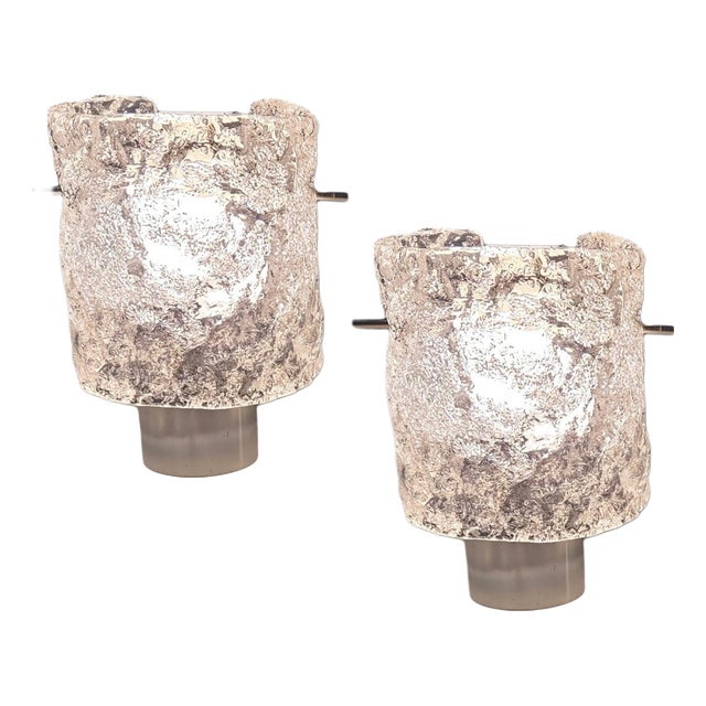 Mid-Century Modern Ice Glass Wall Light in Chrome by Egon Hillebrand for Hillebrand Lighting, 1960s, Set of 2 For Sale