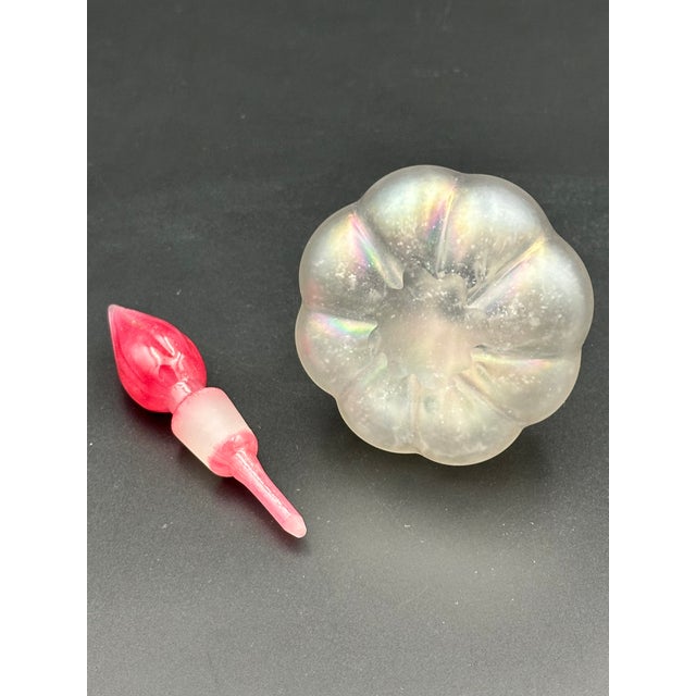 Vintage Iridescent Art Glass Perfume Bottle With Red Sculptural Stopper For Sale In Detroit - Image 6 of 8