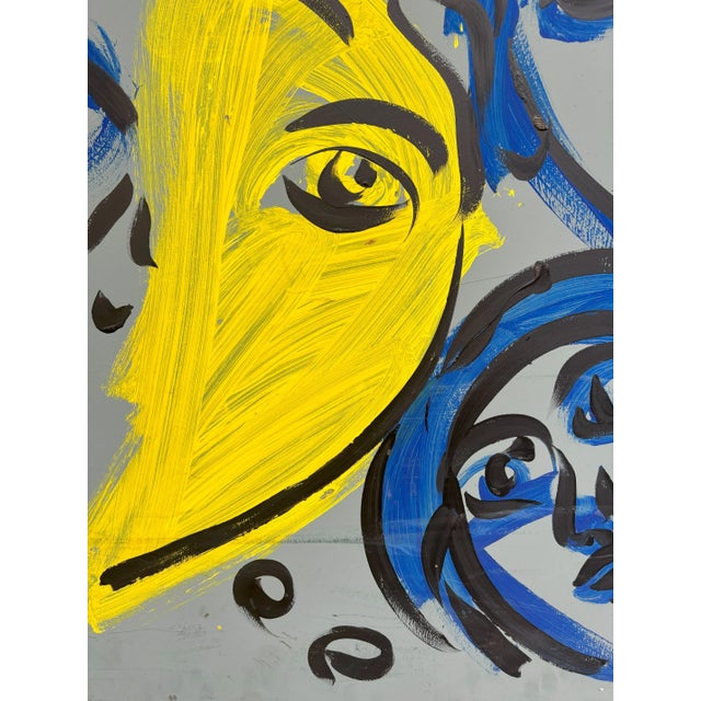 Mid 20th Century Large Scale Late 20th Century Peter Keil Abstract Faces Acrylic Painting on Board For Sale - Image 5 of 10