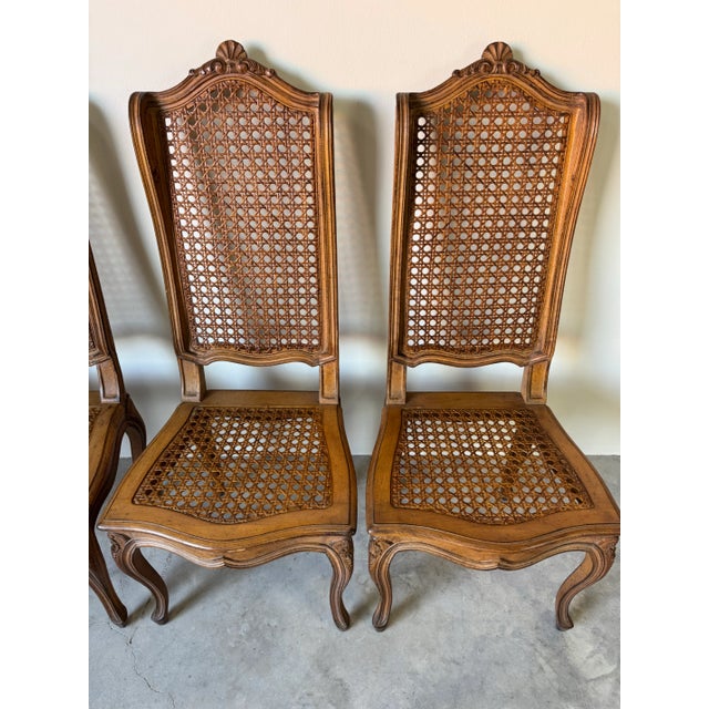 Vintage French Country Louis XV–Style Carved Wood Dining Chairs With Cane Backs — Set of 4 For Sale - Image 10 of 12