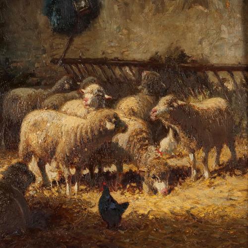 Charles Clair, The Sheepfold, 19th-20th Century, Oil Painting, Framed For Sale - Image 4 of 12