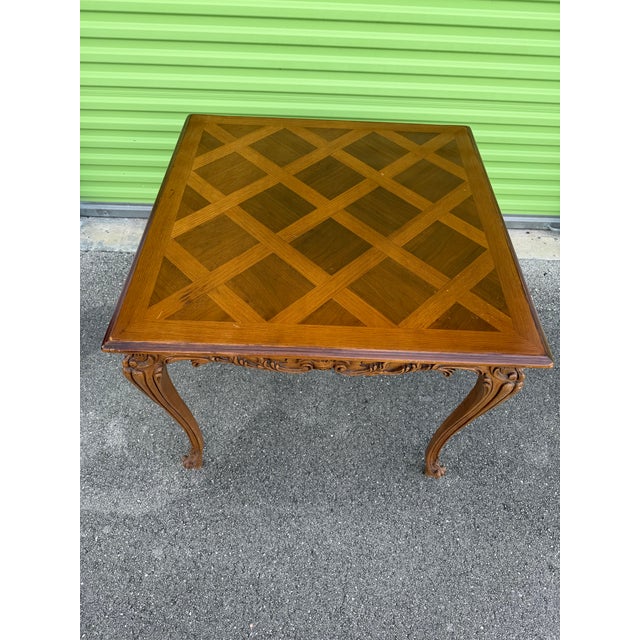 Vintage Louis XV Style Carved Wood Parquetry Game Table For Sale - Image 11 of 12