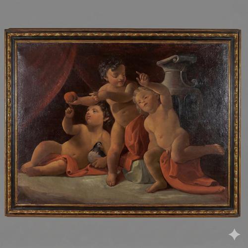 Dancing Cherubs, Oil on Canvas, Framed For Sale - Image 6 of 8