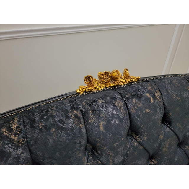 Black 1950s Midnight Royale Tufted Sofa | Black & Gold Baroque Statement Couch | Victorian Glam Living Room Sofa For Sale - Image 8 of 11