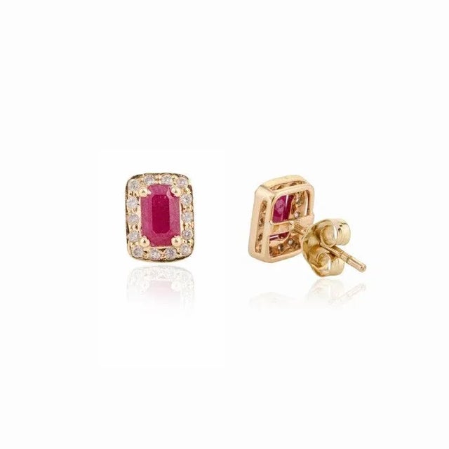 Not Yet Made - Made To Order 14k Solid Yellow Gold Ruby Diamond Halo Stud Earrings - 2 Pieces For Sale - Image 5 of 7