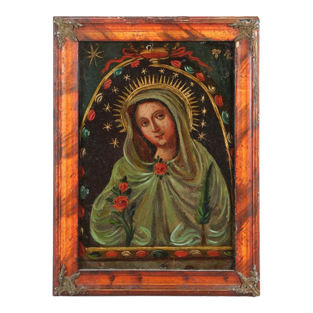 Our Lady of the Cave, Oil on Tin, 19th Century For Sale