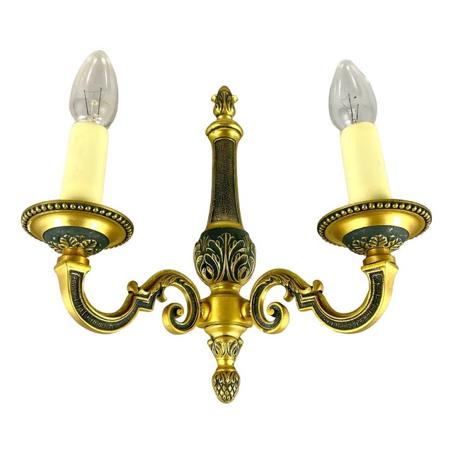 Vintage Double-Arm Wall Sconce in Gilt Brass and Enamel by Lumalux Paris For Sale