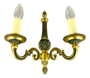 Vintage Double-Arm Wall Sconce in Gilt Brass and Enamel by Lumalux Paris