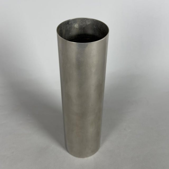 Cylindrical Silver-Plated Brass Vase with Removable Base and Ivy Leaves For Sale - Image 6 of 13
