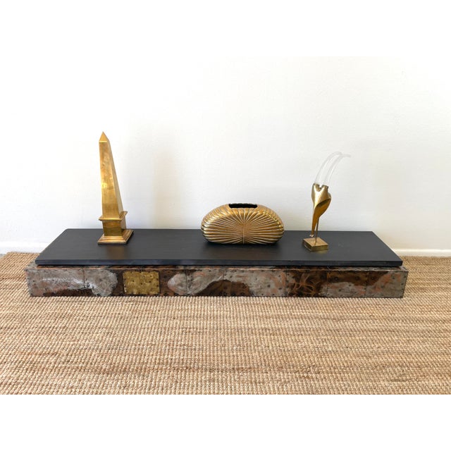 Paul Evans Vintage 1970s Paul Evan Brutal Patchwork Metal & Slate Floating Wall Console Shelf / Table For Sale - Image 4 of 18
