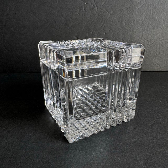 Transparent Vintage Crystal Trinket Box Faceted Cube Decorative Vanity Box For Sale - Image 8 of 11