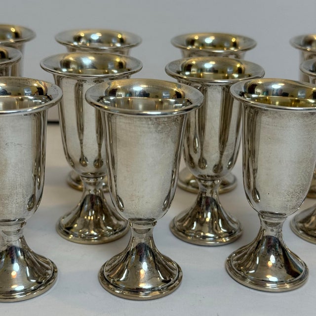 Art Deco 1940s Crown Sterling Weighted Silver Cordial Glasses - Set of 11 For Sale - Image 3 of 7