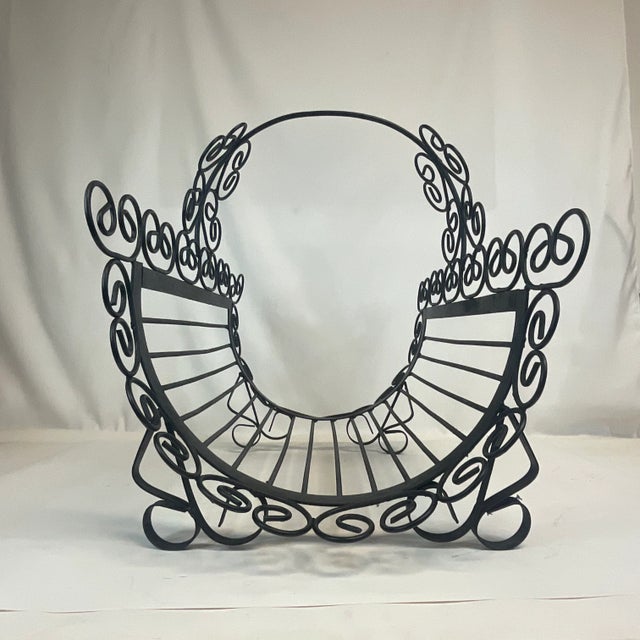 1950s Mid-Century Italian Hollywood Regency Firewood Holder, Black Metal. For Sale - Image 9 of 12