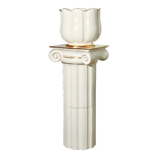 1960's Italian Ionic Column Ceramic Pedestal with Lotus Urn For Sale