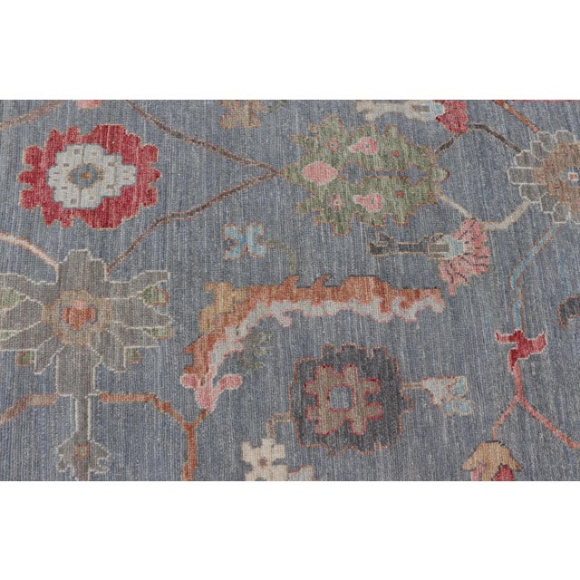Large Modern Oushak Design With All-Over Multi Colored Floral Design in Wool For Sale - Image 10 of 13