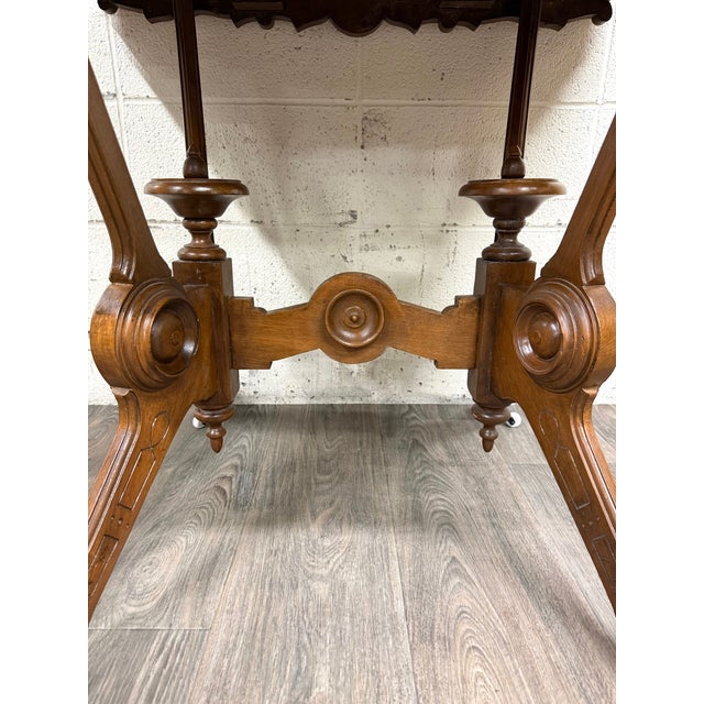 Antique W & M Salmans Victorian Eastlake Carved Oak Trestle Base Library Table For Sale - Image 4 of 10