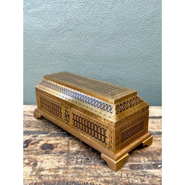 Brass Vintage Brass Inlaid Decorative Box For Sale - Image 8 of 12