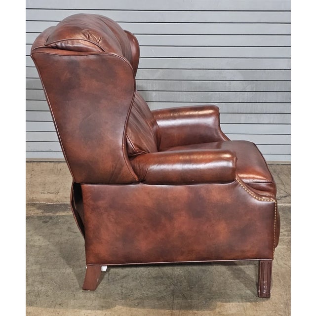 Wood Late 20th Century Share Hancock & Moore Brown Leather Mahogany Chippendale Style Wing Chair Recliner For Sale - Image 7 of 13