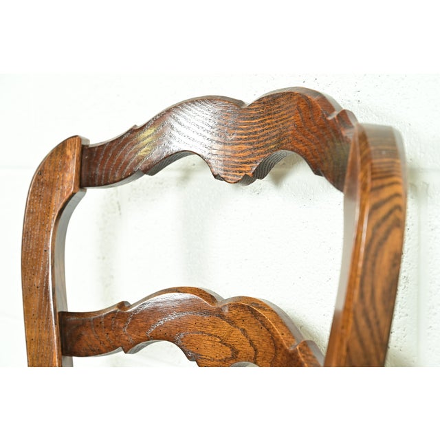Century Furniture French Country Carved Solid Oak Ladder Back Dining Chairs, Set of Four For Sale In South Bend - Image 6 of 12