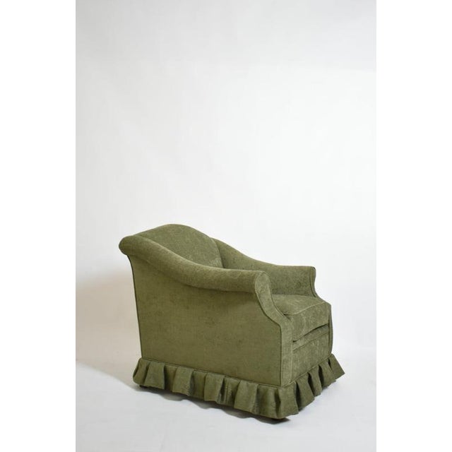 Pair of green fabric fringe armchairs, 1940s. Height: 79 cm - 31.1 in Length: 82 cm - 32.28 in Width: 87 cm - 34.25 in...