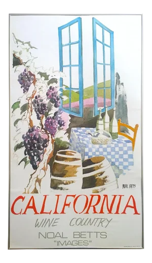 Noal Betts Vintage 1980's " California Wine Country " Lithograph Print Framed Travel Poster
