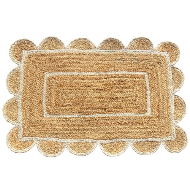 Textile Off White Scalloped Jute Doormat For Sale - Image 7 of 7