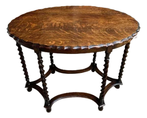 Antique English Oval Side Center Table Barley Twist Tiger Oak Jacobean C1920