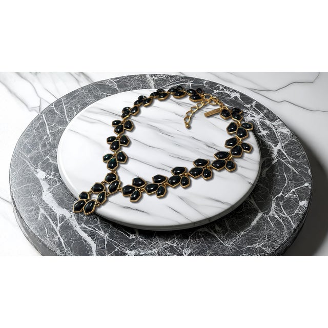 Oscar De La Renta Gold Plated Dark Resin Nugget Y Drop Statement Necklace For Sale - Image 10 of 17