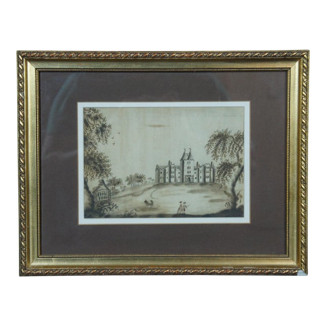 Antique 18th Century 1792 Watercolor Castle Landscape Cheshire England, Framed For Sale