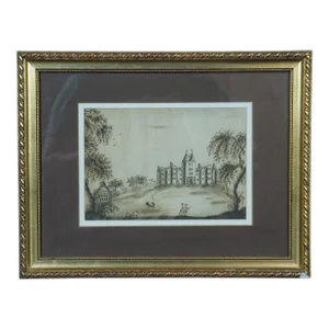 Antique 18th Century 1792 Watercolor Castle Landscape Cheshire England, Framed