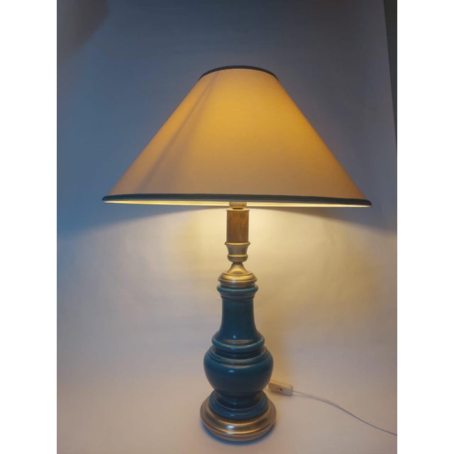 Ceramic Mid-Century Blue Ceramic Wooden Table Lamp, 1960s For Sale - Image 7 of 18