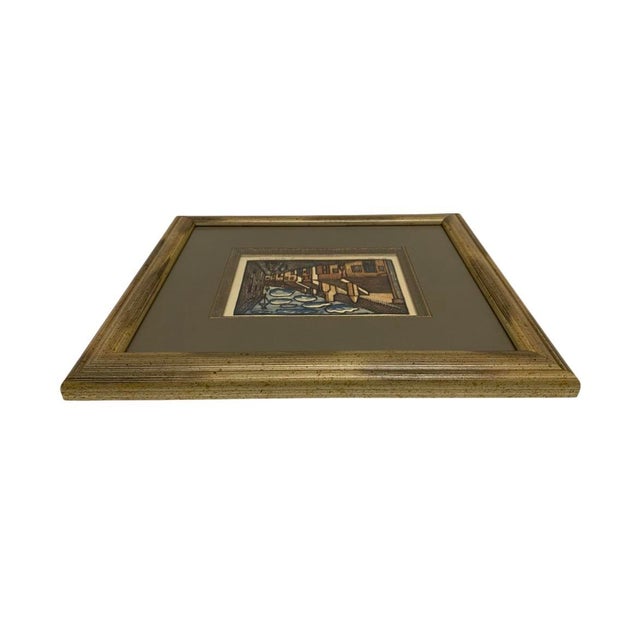 Vintage Woodcut Original Street Scene Signed Numbered Framed Circa 1930. For Sale In Atlanta - Image 6 of 9