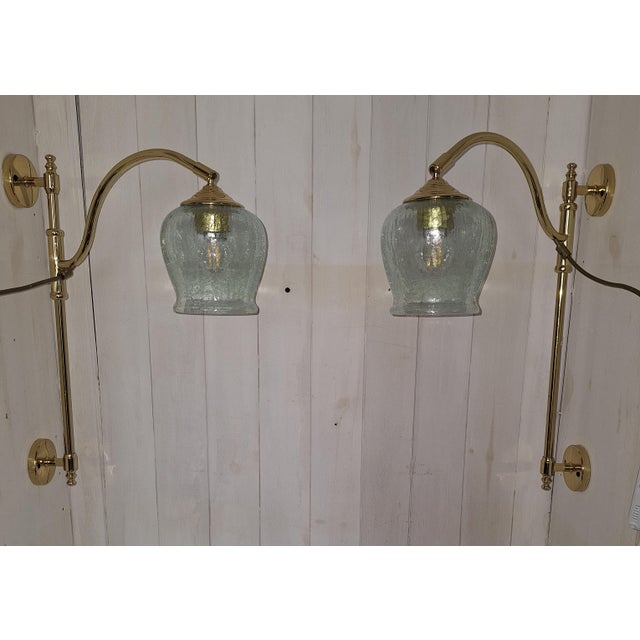 Vintage Adjustable Wall Lamps with Brass Frame and Tinted Ice Glass Shade, 1980s, Set of 2 For Sale - Image 4 of 7